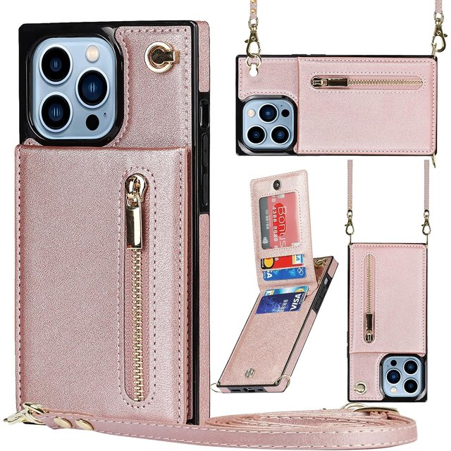 Funda tipo bandolera CHAO para iPhone 14 Pro con tarjetero correa de cordón cierre magnético piel sintética