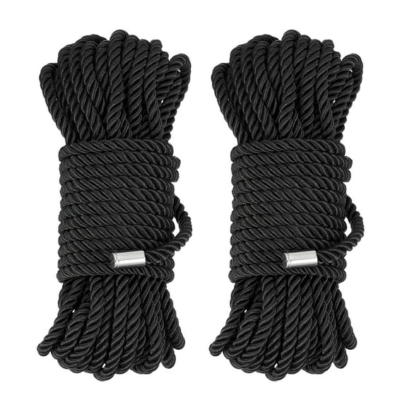 Silk Rope, Nylon Twisted Satin Cord Braided 32ft 8mm Black, 2 Pack