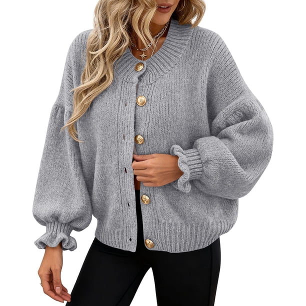 Cardigan PRETTYGARDEN Mujer Corto Gris de Punto Grueso XL