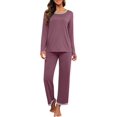 thumbnail image 1 of Pyjama à Manches Longues pour Femmes, Col Rond Doux, Violet Rouge, 1 of 5