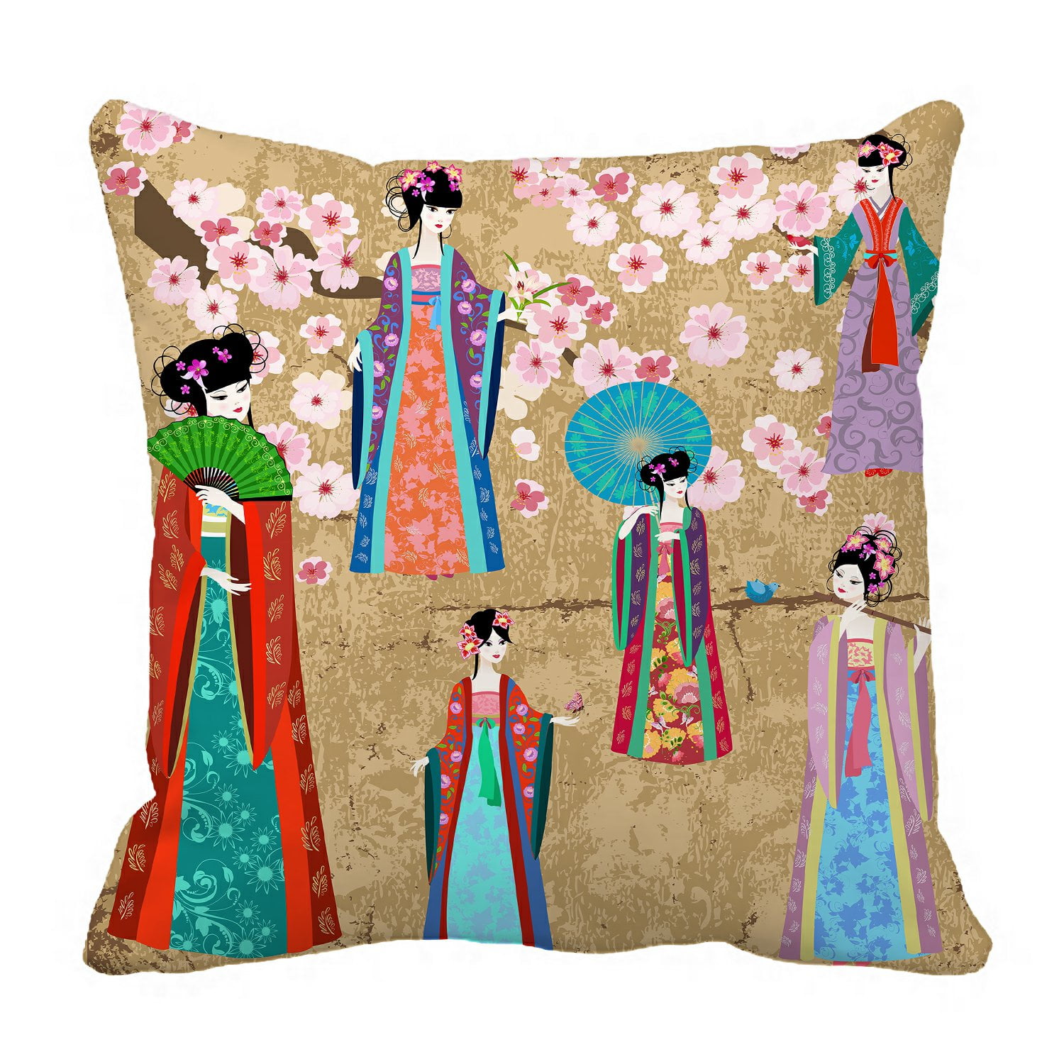 PHFZK Asian Pillow Case, Girl in Retro Costume Pillowcase Throw Pillow