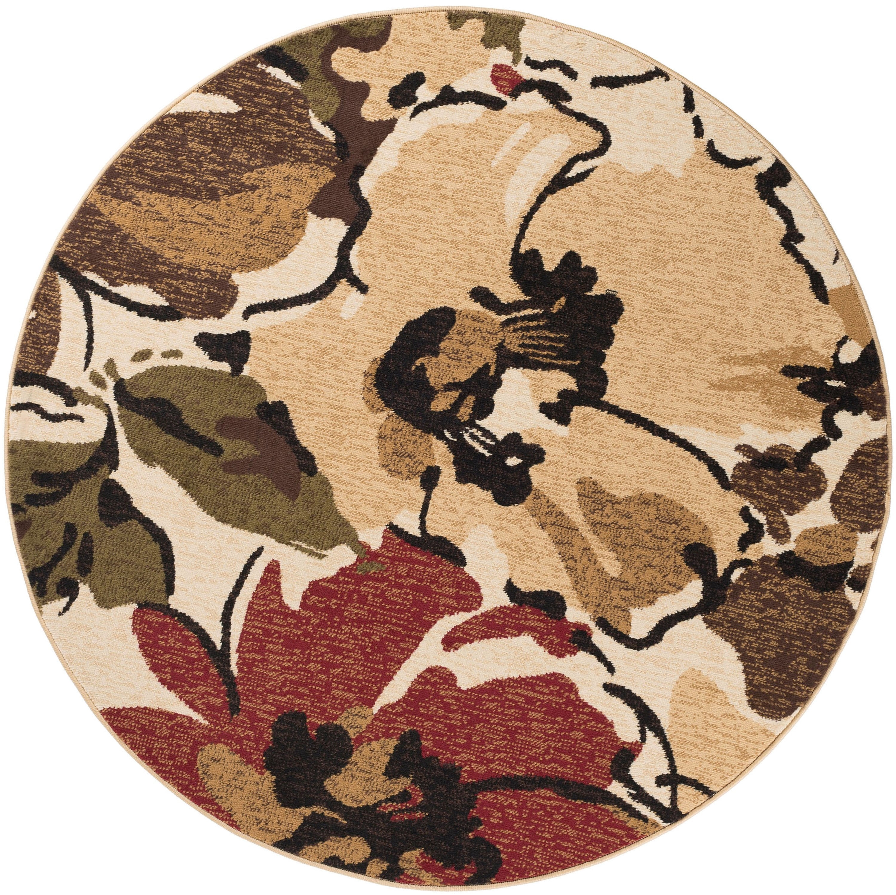 Contemporary Area Rug (7'10'' Round) Floral Beige, Brown Indoor Round Easy to Clean