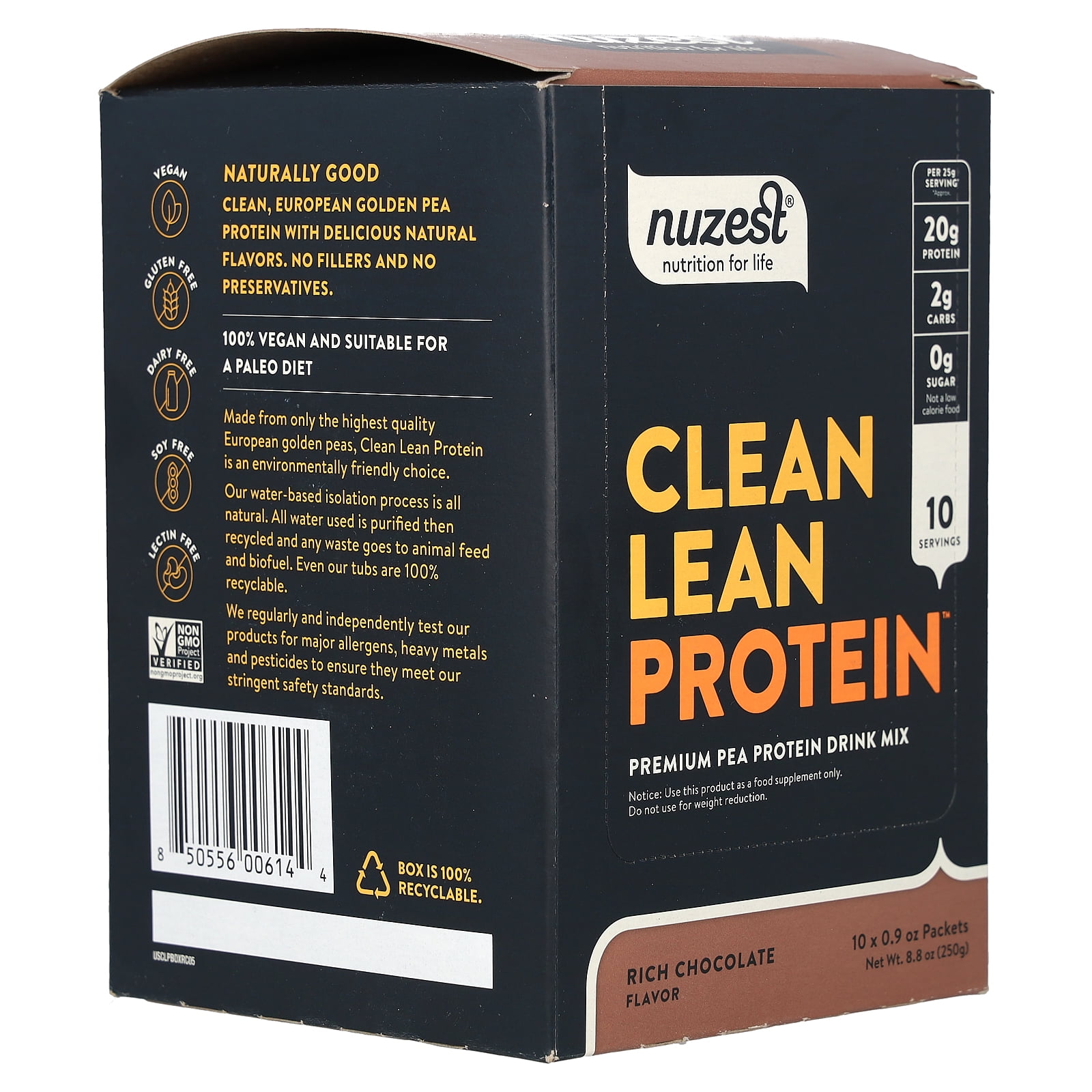 Nuzest Clean Lean Protein, Rich Chocolate, 10 Packets, 0.9 oz (25 g) Each