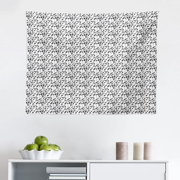 Vintage Tapestry, Nature Scroll Art Pattern with Birds Flowers Teapot and Cups, Fabric Wall Hanging Decor for Bedroom Living Room Dorm, 2 Sizes, Pale Caramel Dark Brown, by Ambesonne