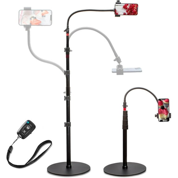 Tall Video Cell Phone Mount with Height Adjustable Stand, Heavy Base, 360 Head - Compatible with iPhone 16, 16 Pro Max, 16 Plus, 15, 14, 13