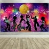 PXIWS Large Fabric 70s 80s 90s Disco Fever Dancers Backdrop For Disco Theme Party Background Banner