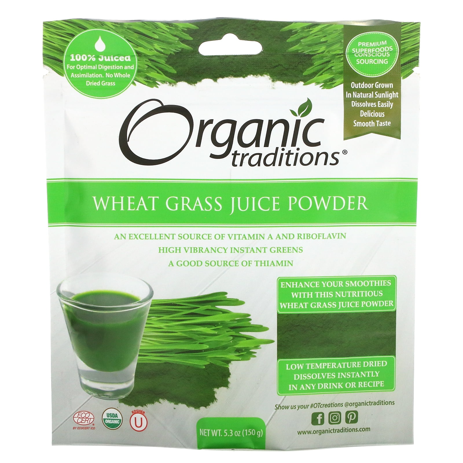 Wheat Grass Juice Powder, 5.3 oz (150 g), Organic Traditions