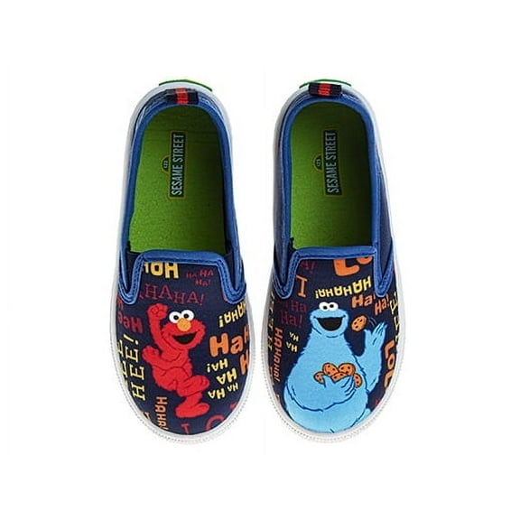 Sesame Street Kids Elmo and Cookie Monster Slip On Canvas Sneakers. (Toddler/Little Kids)Navy, Size: 5