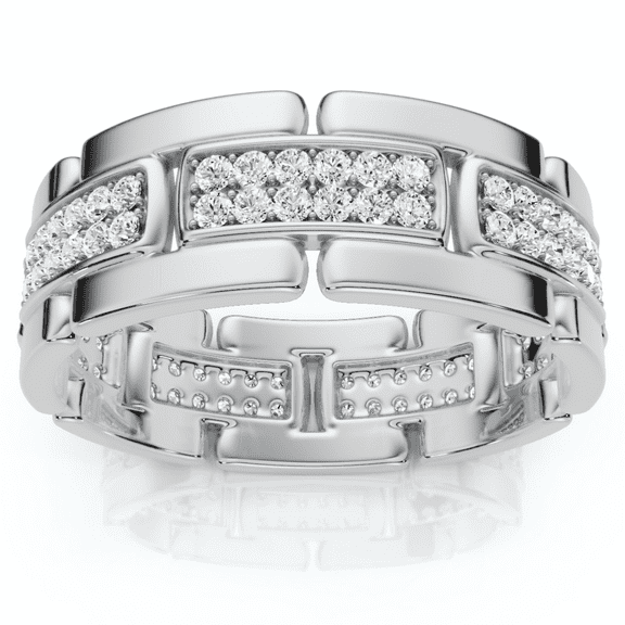 Pompeii .85Ct TW Round Diamond Mens Link 8mm Wedding Band Gold Polished Ring Lab Grown