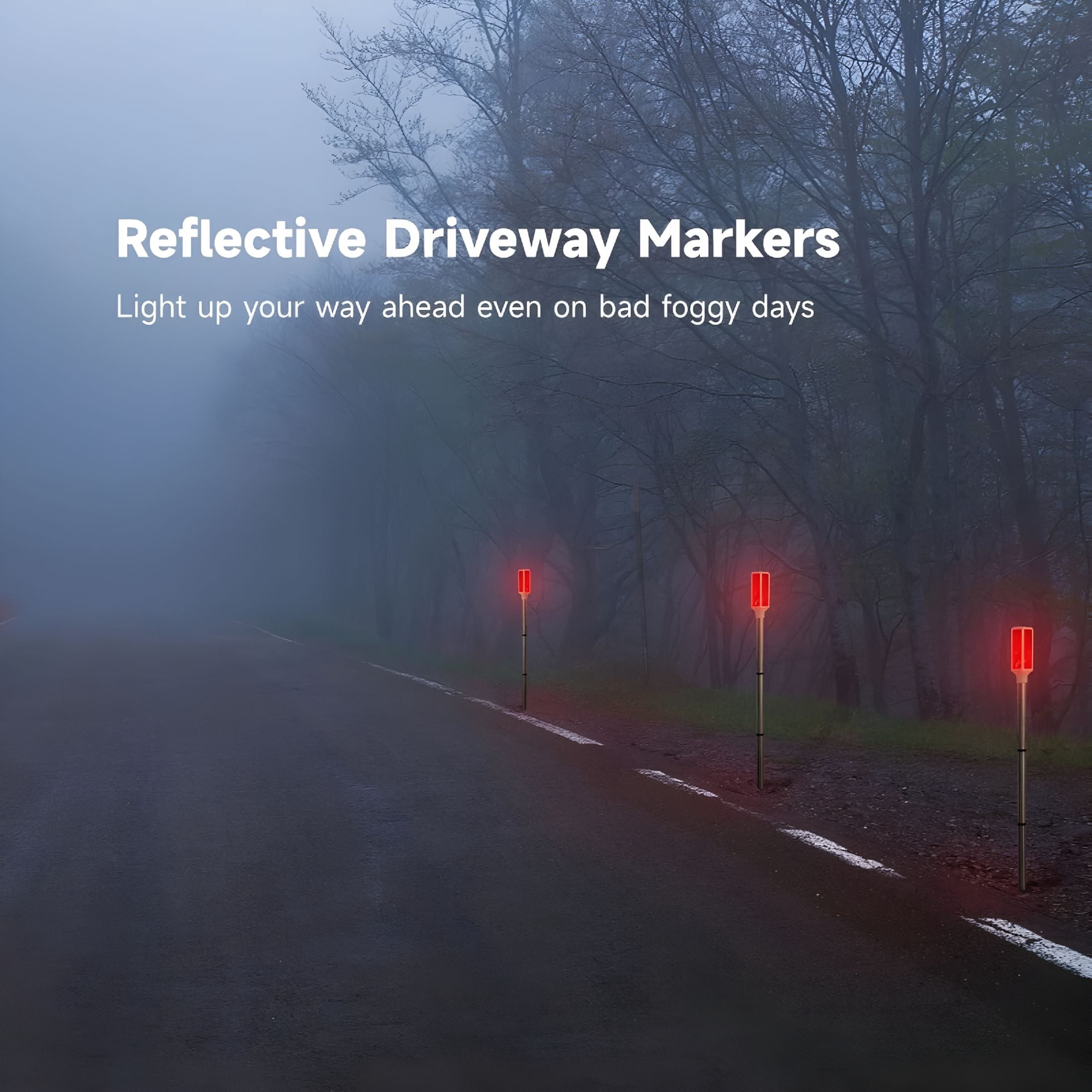 HIBIBUD 5 PCS Solar Powered Driveway Markers, Solar Warming Landscape Lights, Solar Outdoor Driveway Lights, Landscape Driveway Reflectors on Poles for Snow Road Yard (Red)