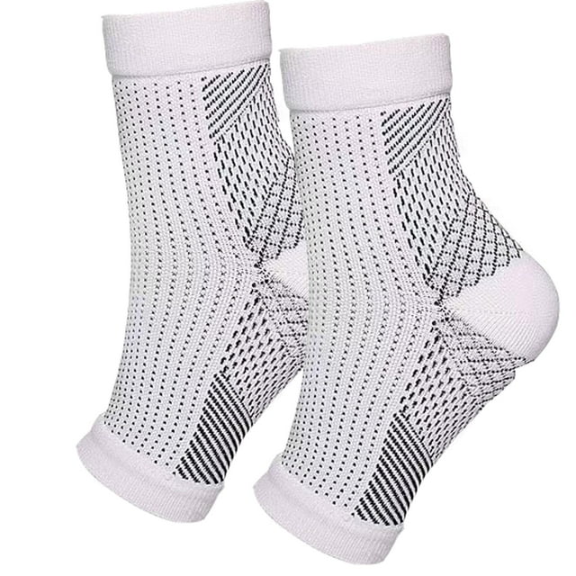 Calcetines para neuropatía, calcetines para pie, soporte de arco para mujeres y hombres, soporte de compresión para tobillo (grande/extragrande, blanco)