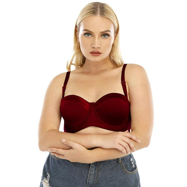 Women Strapless Bra Plus size 34-44D Half Cup Multiway Balconette Bra with Straps Figure Minimizer Support Bra