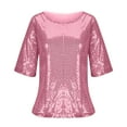 thumbnail image 4 of Womens Sparkly Shirts Plus Size Sequin Tops Crew Neck Short Sleeve Tees Loose Shiny Dress Up Tops Club Party Blouses, 4 of 5