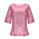 thumbnail image 5 of Fiudx Camisas de Mujer Primavera Moda Mujer Lentejuelas Cuello Redondo Manga Corta Camiseta Sloid Blusa Tops, 5 of 6