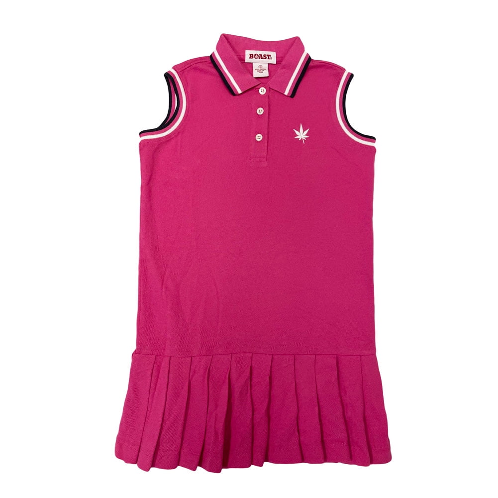 Boast Girl's Tipped Pique Polo Tennis Dress, Small, Fuchsia