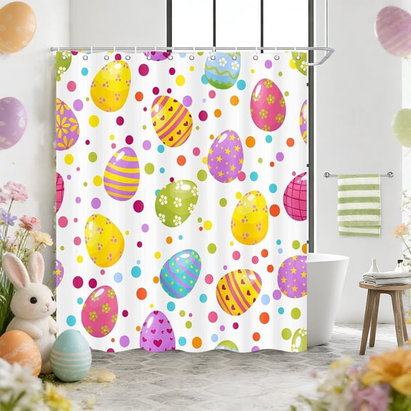 Eespoir Spring Holiday Bath Curtain, Easter Themed No-Drill Linen Curtain, Bathroom Decor With Hooks For Seasonal Refresh, Quick Hang, Machine Washable Fabric(D)