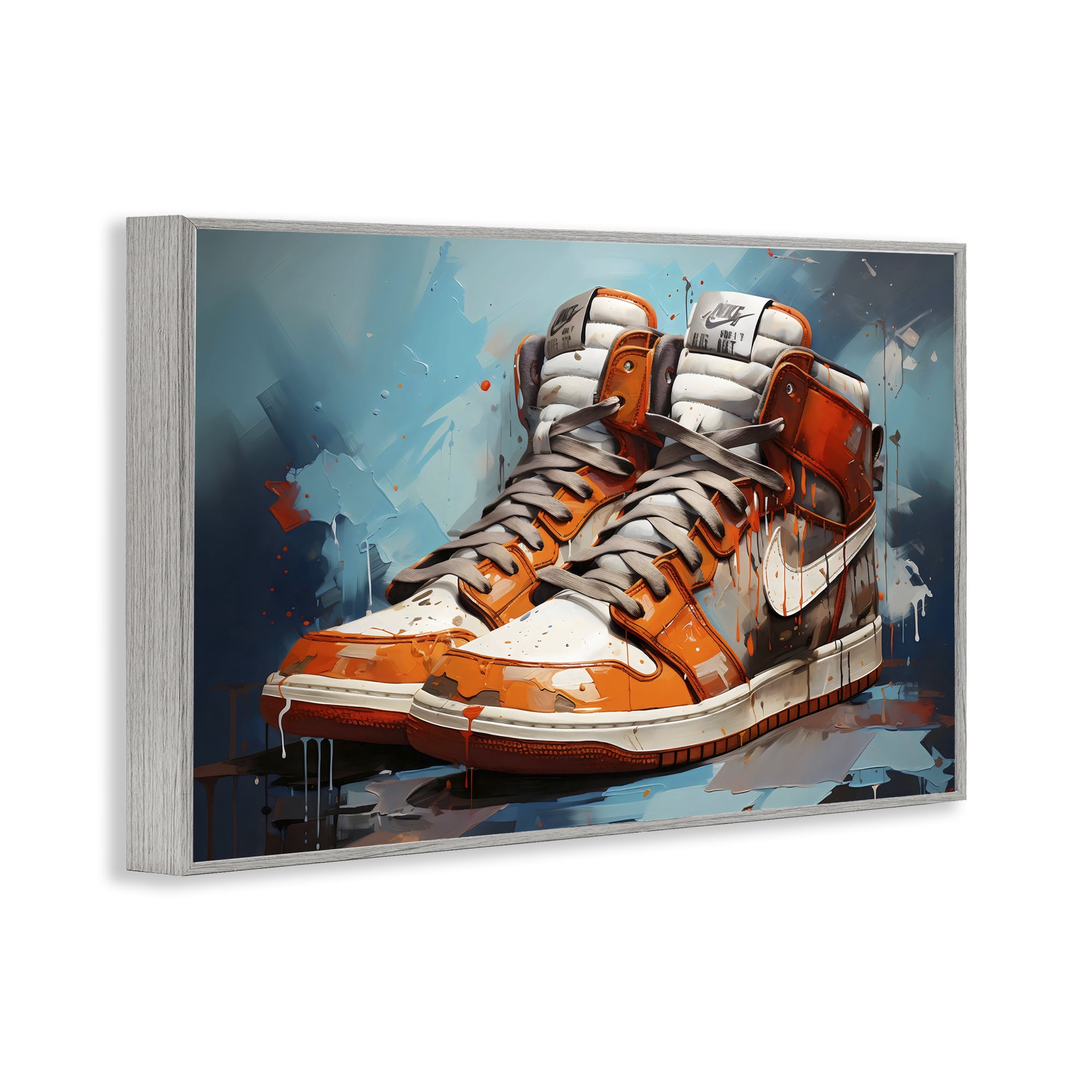 Stupell Industries Red & White Sneakers Splash Gray Framed Giclee Art, design by Creative Studio
