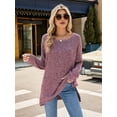 thumbnail image 3 of Womens Y2K Split Side Knit Sweater Crewneck Long Sleeve Pullover Solid Knit Side Slit Blouse Tunics Wine Red XL, 3 of 8