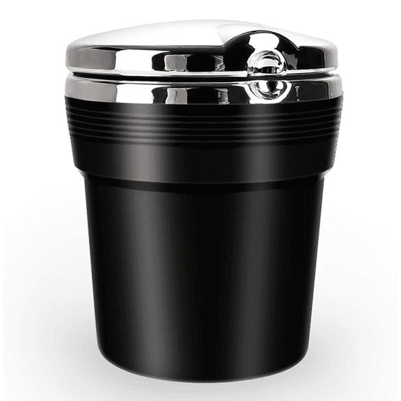 Portable Stainless Steel Car Ashtrays with Lid and LED Light Black