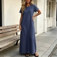 thumbnail image 6 of Ailaofu Womens Casual Short Sleeves Maxi Denim Dress Spring Summer Crewneck Vintage Loose Long Vest Jean Dress, 6 of 7