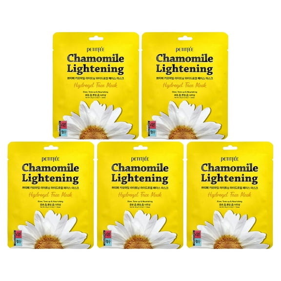 Petitfee Chamomile Lightening Hydrogel Beauty Face Mask, 5 Sheets, 1.12 oz (32 g) Each