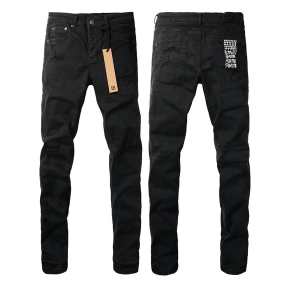 Men's Black Distressed Skinny Jeans, Ripped Patch Repair Slim Fit Stretch Denim Pants, Streetwear Casual Fashion Jeans for Men