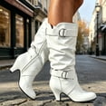 thumbnail image 2 of Xfvqtps Slouchy Mid Calf Boots for Women Side Zipper Buckle Strap Chunky Low Heel Almond Toe Faux Leather Tall Boots, 2 of 7