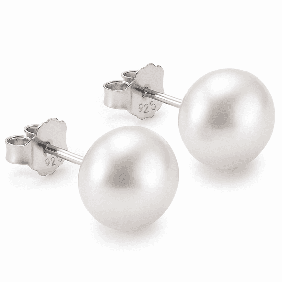 Kezef 5.5mm Genuine White Freshwater Cultured Pearl Stud Earrings for Women with Rhodium-Plated 925 Sterling Silver Posts