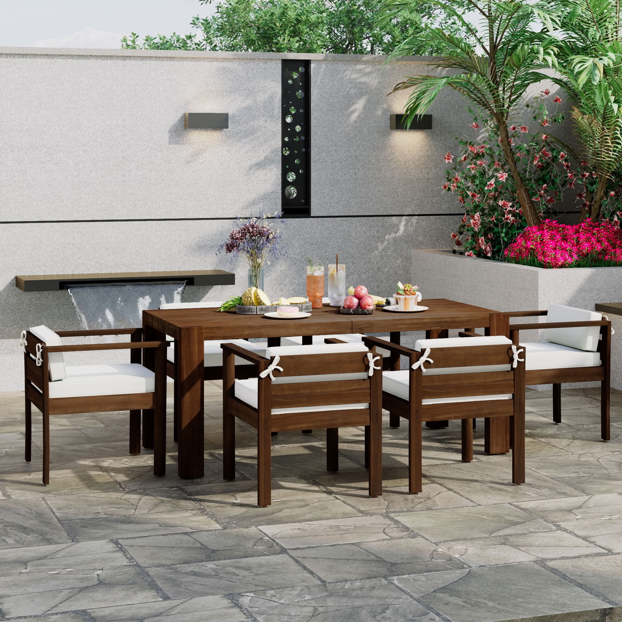 MAYEERTY 7-Piece Patio Dining Table Set for 6,Outdoor Furniture Sets with Removable Cushions for Backyard,Garden