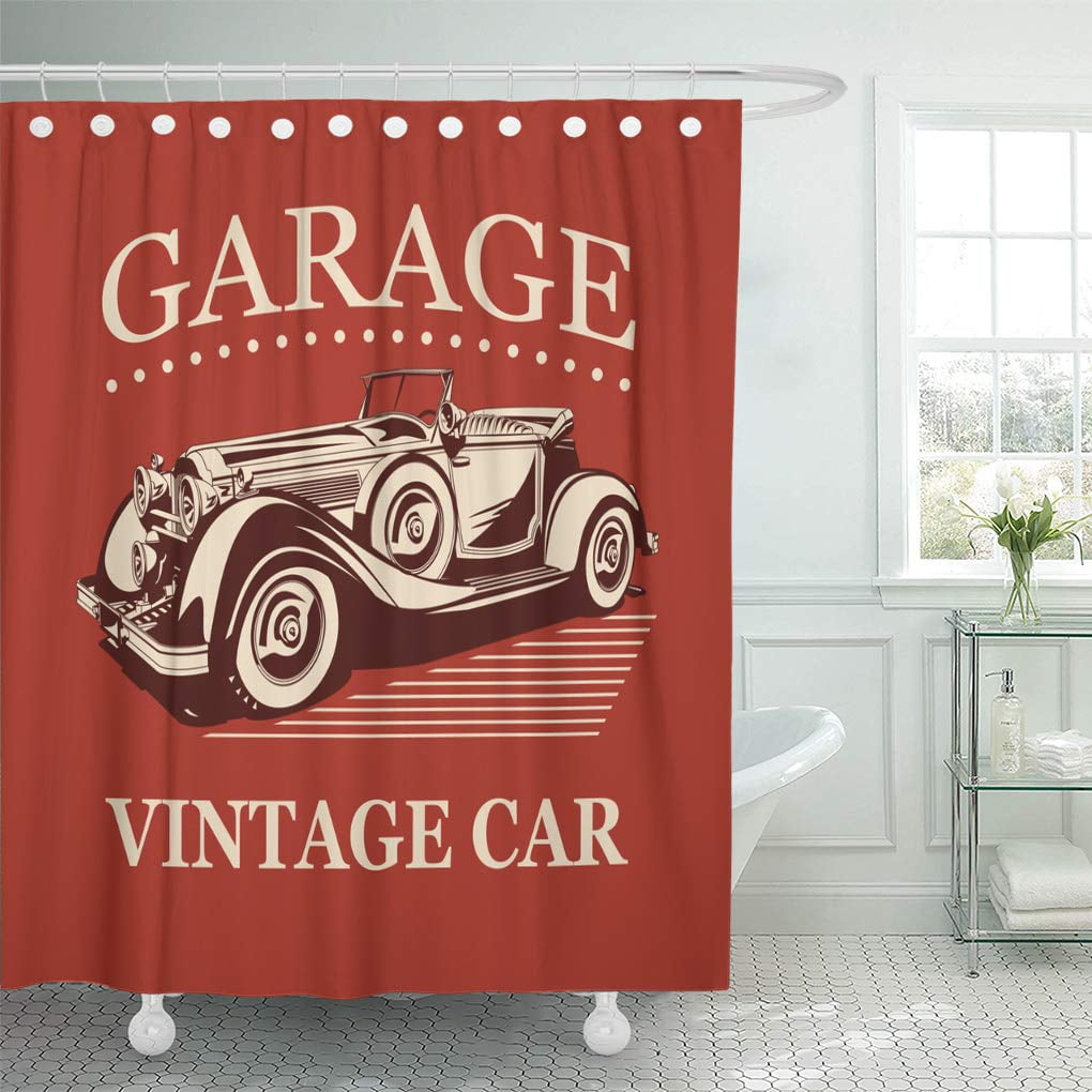 Cynlon Automobile Vintage Car Garage, Classic Car Shower Curtain