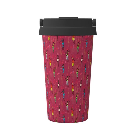 Rateoe African Women Bearing Clay Pots Pattern Travel Coffee Mug Tumbler with Flip Lid | Reusable Insulated Stainless Steel Cold Brew Iced Coffee Cup Thermos