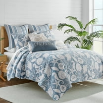 Levtex Home - Stillwater Denim Quilt Set - Twin Quilt and One Standard Sham - Coastal - Denim Blue and White - Quilt (68x86in.) and Sham (20x26in.) - Reversible - Cotton
