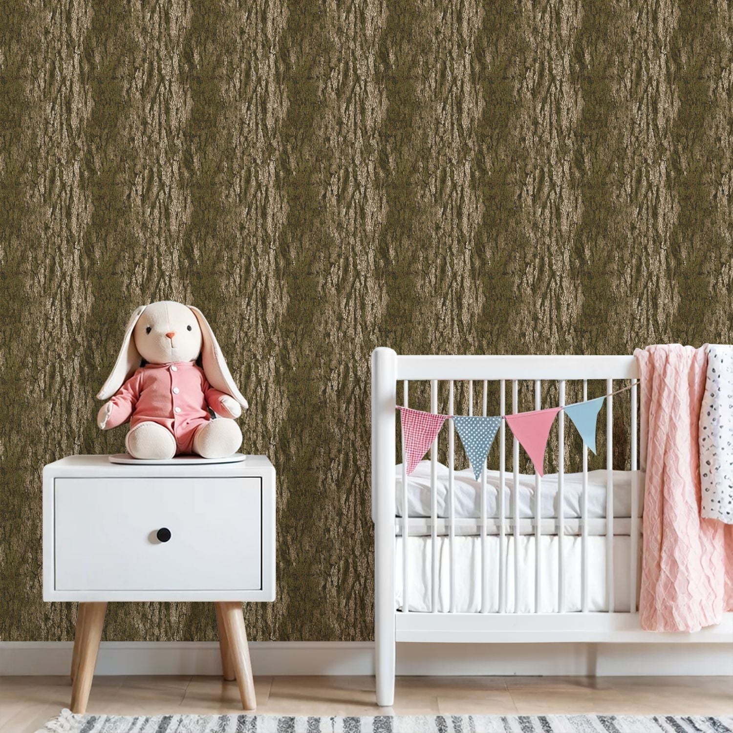 Peel and Stick Wallpaper 23.6in x 9.8ft Textured Bark Moss Earthy Tones Contact Paper Vinyl Waterproof Self Adhesive Wall Paper for Shelf Cabinet Hunting Cabin