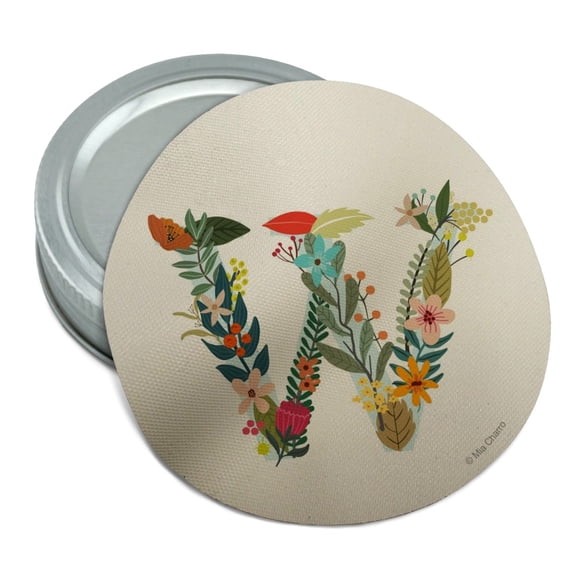 Letter W Floral Monogram Initial Round Rubber Non-Slip Jar Gripper Lid Opener