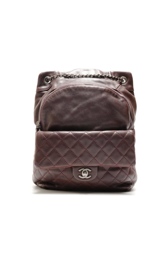 Pre-Owned CHANEL Lambskin Matelasse Backpack, Brown, WS26322