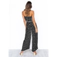 thumbnail image 2 of Women's Casual Off Shoulder Jumpsuit Printed Strapless Belted Elastic Waist Wide Leg Romper with Pockets, Black, Medium, 2 of 5