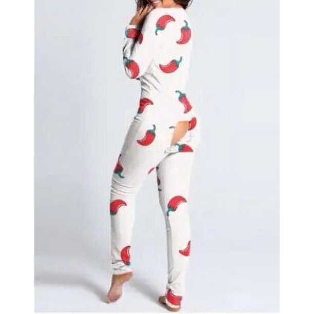 Sexy Pyjama Women's Jumpsuit Suit Button-down Front Back Butt Bum open Ass Flap Jumpsuit Loungewear Christmas Print Buttoned NEW