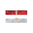 thumbnail image 1 of Cinturones Anchos para Mujeres INSPIRE CHIC con Hebillas de Interbloqueo y Decoración de Lentejuelas, Cinturones Brillantes y Elásticos, 2 PZS, Rojo, 1 of 5