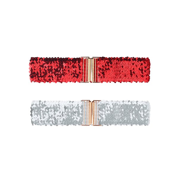Cinturones Anchos para Mujeres INSPIRE CHIC con Hebillas de Interbloqueo y Decoración de Lentejuelas, Cinturones Brillantes y Elásticos, 2 PZS, Rojo