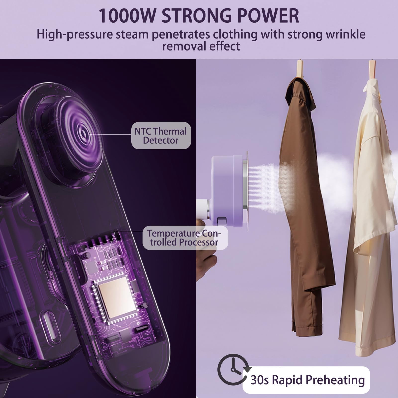 Portable Travel Steam Iron, 180° Rotating Handle Foldable for Hanging & Flat Ironing, Mini Dual-Purpose Steam & Dry Iron for Clothes, Essential for Dorm, Business Trip & Home