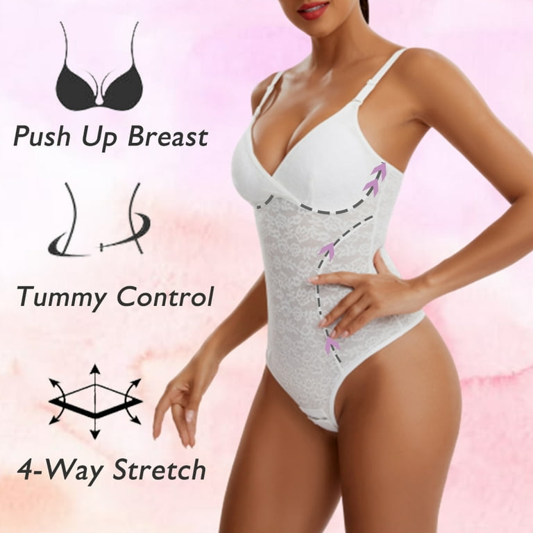 Underwire White Bodysuit Women Shapers Stretch Solid Color Silky