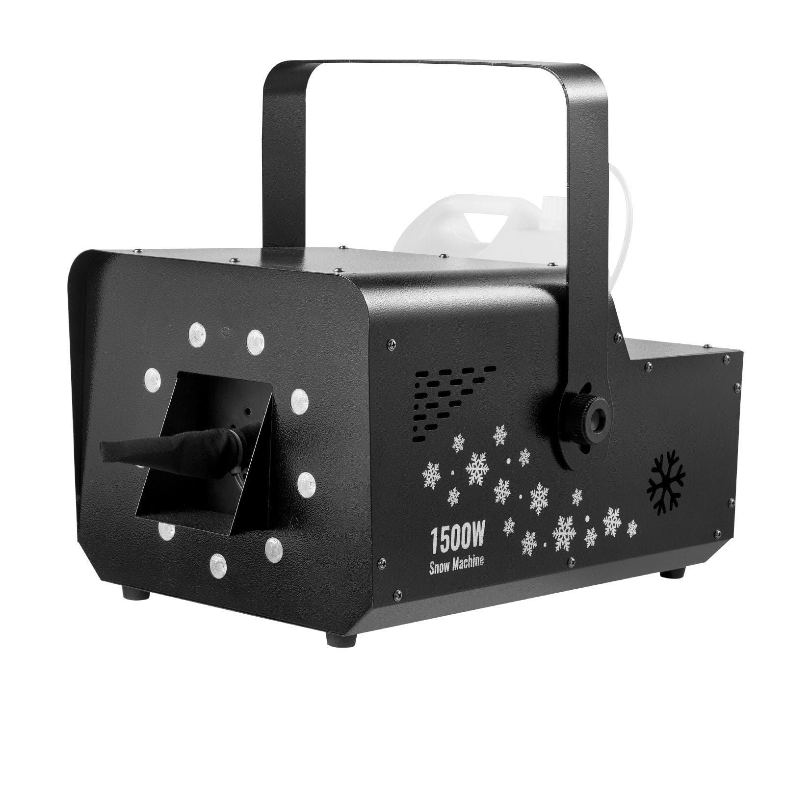 1500W Snow Machine with RGB DMX512 Signal Control, 9 LED Lights, Wireless Remote, High Output Snowflake Machine with 5L Tank, Portable DJ Stage Snow Maker for Christmas Parties Stage Effects