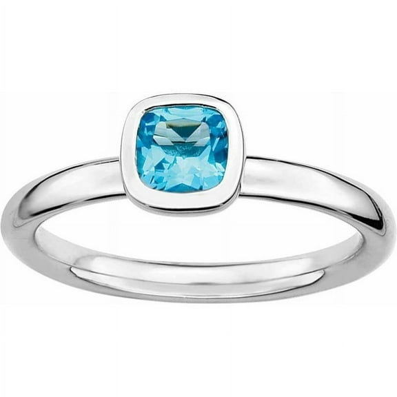 Sterling Silver Cushion Cut Blue Topaz Ring
