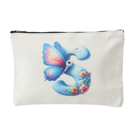 Unique Bargains 1 Pc Durable Butterfly Letter Makeup Bag White Canvas