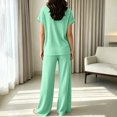 thumbnail image 6 of BRELIL Women's Two Piece Lounge Set V Neck Short Sleeve Tee Wide Leg Pants Casual Matching Outfits Solid Basic Tracksuit for Travel Fall Vacation, Green 2XL, 6 of 6