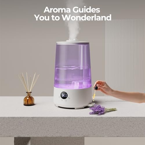 Humidifiers for Bedroom Home, 3.6 L Cool Mist Top-Fill 34H Super Long Time, Quiet 23dB, Baby Humidifier, Oil Diffuser for Large Room, House, Plant, Nursery, Office, BPA FREE, Ultrasonic (Grey)