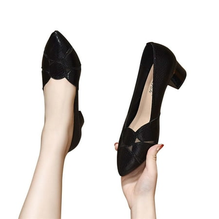 

Josdec Womens Shoes Clearance Retro Minimalist Pointed Temperament Thick Middle Heel Shallow Shoes