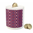 thumbnail image 3 of Orient Piggy Bank, Moroccan Pattern with Middle Eastern Oriental Effects Old-Fashioned Design, Ceramic Coin Bank Money Box for Cash Saving, 3.6" X 3.2", Indigo Red White, by Ambesonne, 3 of 4