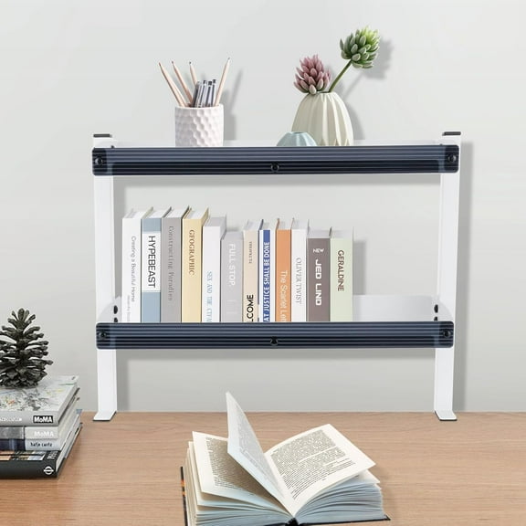 16 inch Clamp on Desk Shelf, Desk Extender Side Table, 2 Tier Shelving Unit Above or Under Desktop, Clamp On Desk Organizer Shelving Unit for Home Office