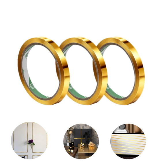 3 Rolls Gold Metallic Mirror Tape,Self-Adhesive Art Tape for Wall Decor,TV Frames,Crafts,Gift Wrapping,Car & Furniture Trim,Waterproof